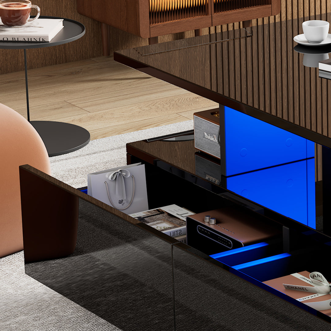 Black high-gloss coffee table 2 drawers with LED lighting ATOMSWALE