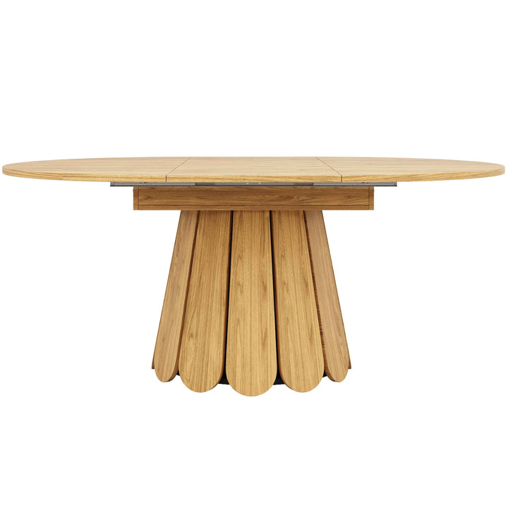 Extendable natural wooden look dining table round to oval 118–158cm INFINITEINFI