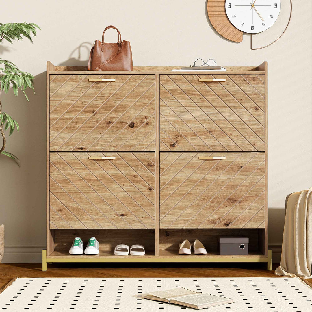 00+Shoe Cabinet Wood Look With 4-Door, Space-Saving for Hallway, Entrance COUNTRY DESK