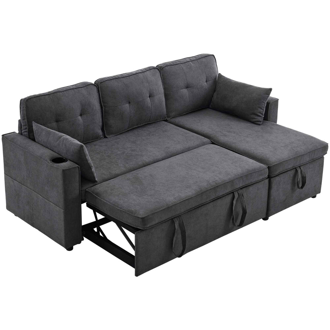 00+缺图 Sofa Bed 3-Seater Grey Cotton Linen L-Shaped Sectional with Reversible Storage Chaise VASEMARBLE