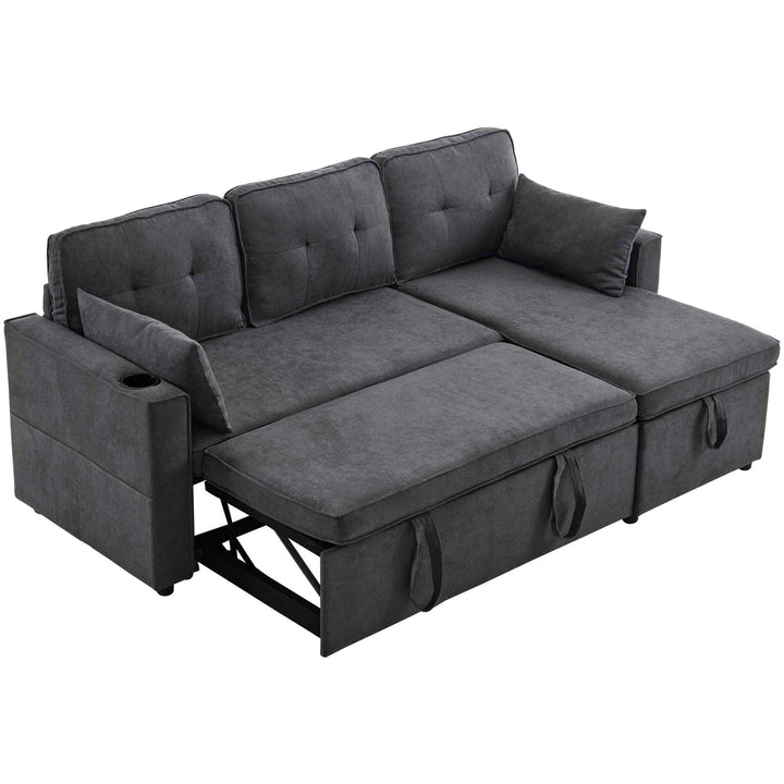 00+缺图 Sofa Bed 3-Seater Grey Cotton Linen L-Shaped Sectional with Reversible Storage Chaise VASEMARBLE