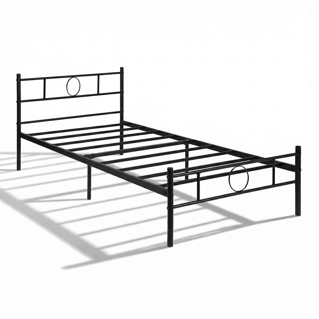 Single Metal Bed Frame Black 90x190cm Space-Saving Sturdy Steel Bed for Bedroom CIRCLE SI BK C