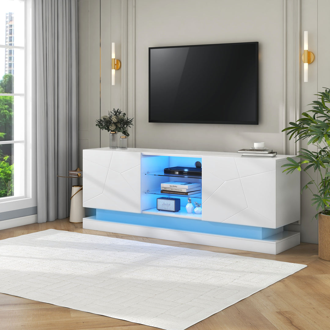 White high gloss modern TV stand with LED lights QUAGMIRE UK