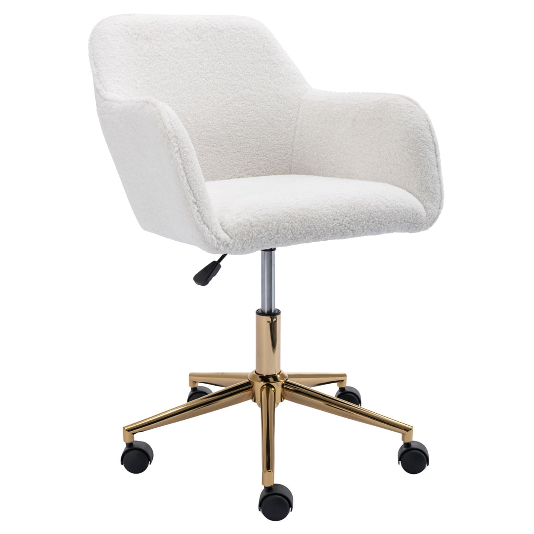 Teddy fabric white swivel office chair golden accents PUMICEGULCH