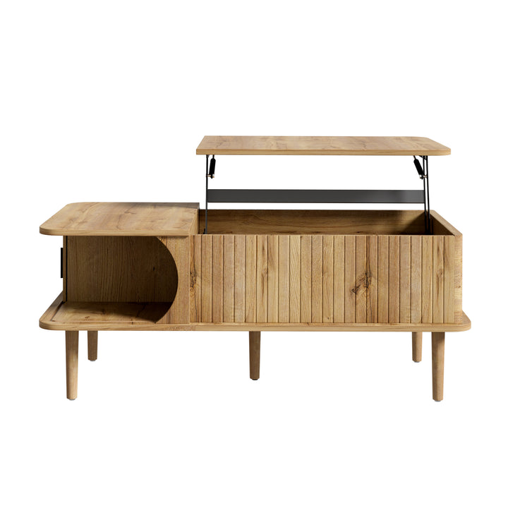 Retro Lift-Top Natural Wooden Look Coffee Table with 3D Wave 95cm ARROWLAMP
