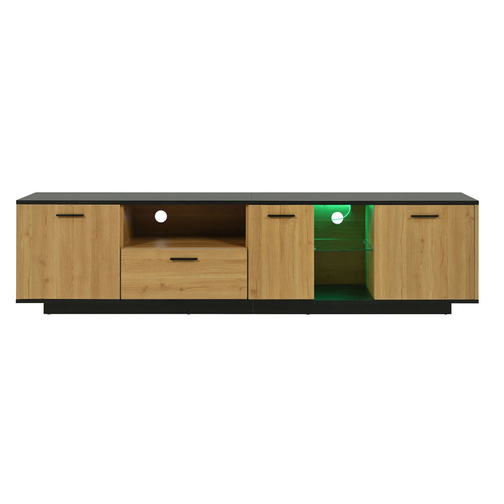 Black wooden TV cabinet with 3 doors & LED lighting INDUSIUM