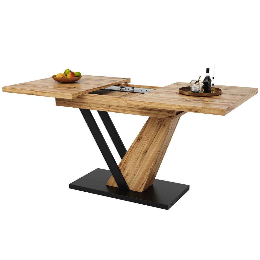 Extendable natural wood-grain dining table (120-160cm) SWEETEXUD