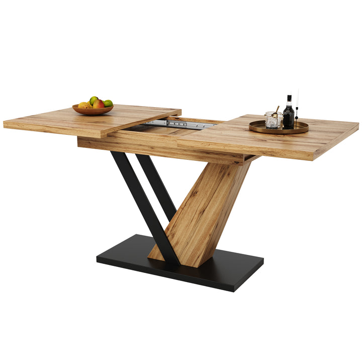 Extendable natural wood-grain dining table (120-160cm) SWEETEXUD