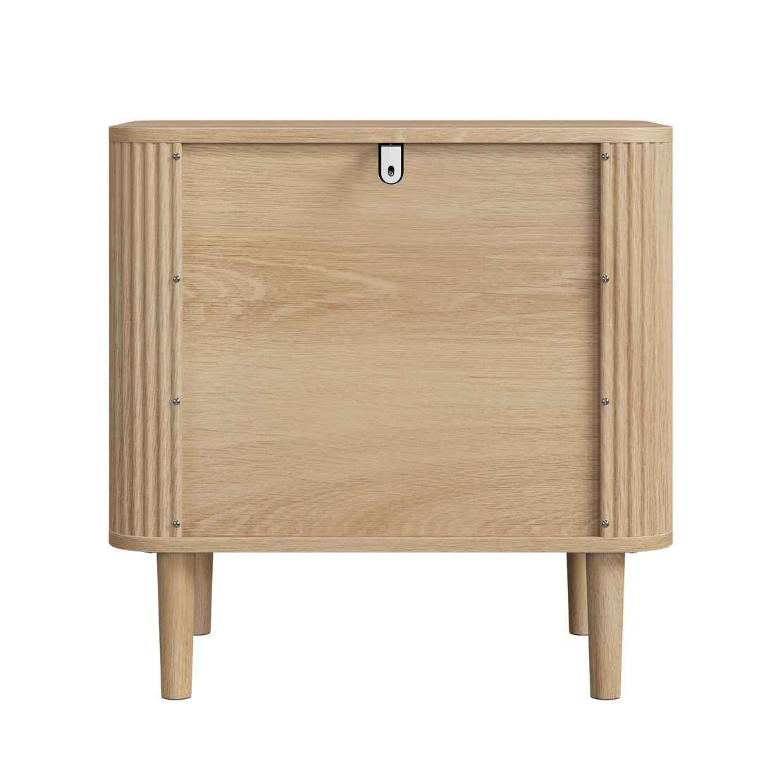 00+Nightstand Bedside Table Oak with Fluted 2-Drawer Storage for Bedroom WOODLINE