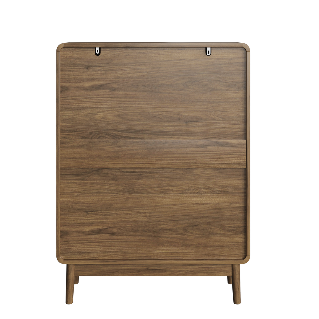 Walnut Shoe Cabinet with 2 Flip-Down Drawers, Slim Storage 60cm WOODELITE