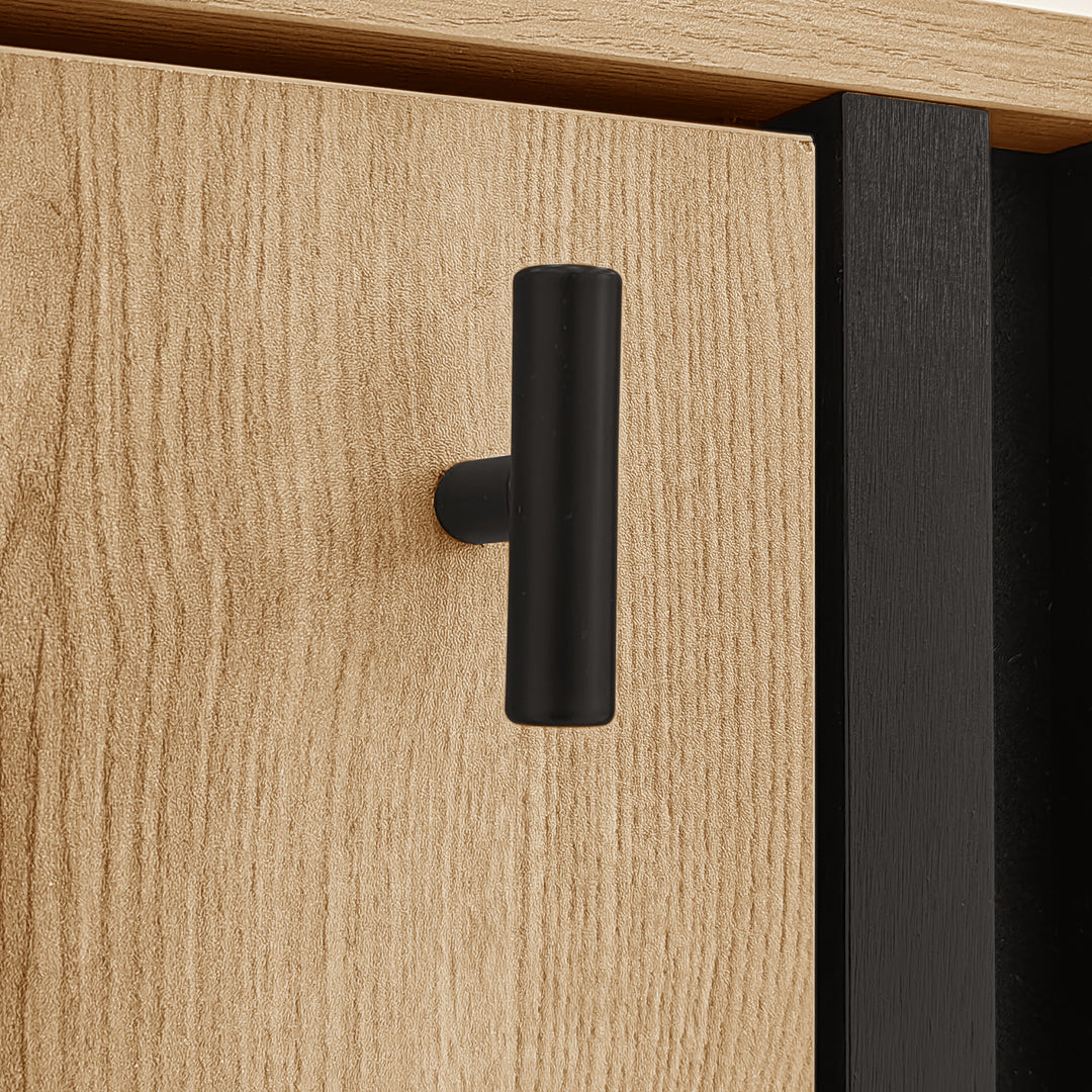 Modern wooden sideboard wood &amp; stripped black with LED lighting APOTHECI