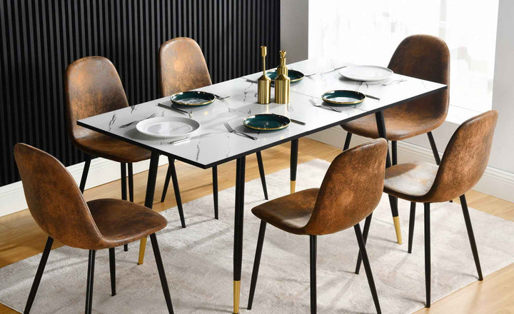 Dining Chair Set of 6, Suede Upholstery, Brown, Space-Saving Stackable Design, Metal Legs, Modern Style for Kitchen or Garden