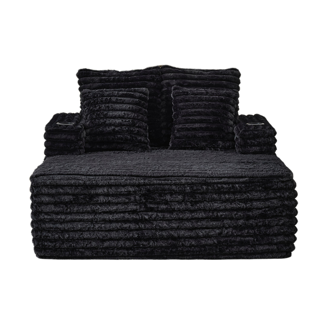 Black Ribbed Velvet Extra-Large Lounge Chair with Cupholders WICKERNIGHTSTAND