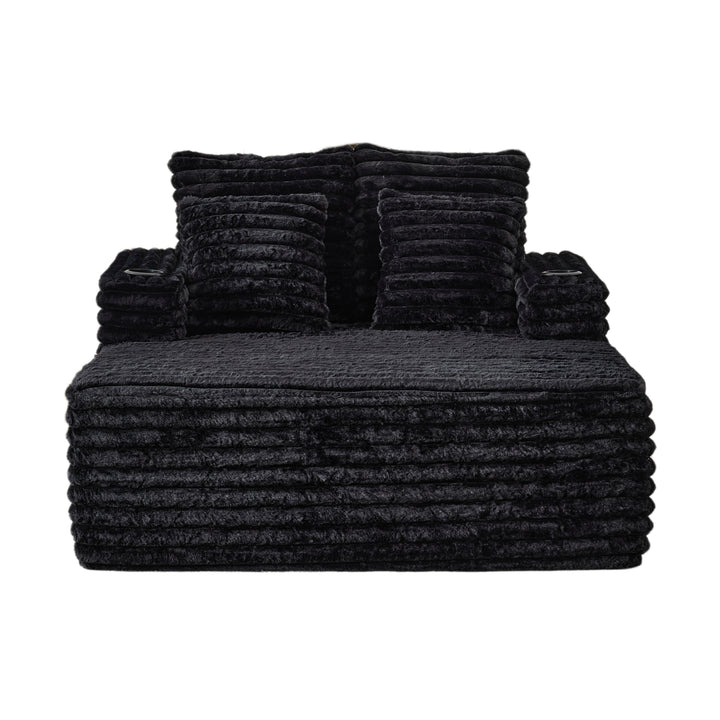 Black Ribbed Velvet Extra-Large Lounge Chair with Cupholders WICKERNIGHTSTAND