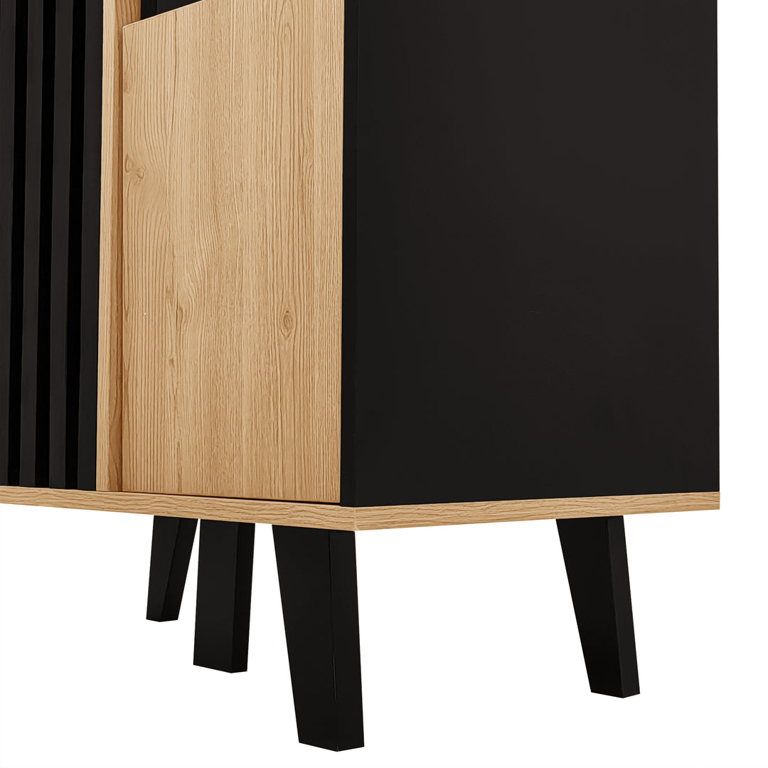 00+Sideboard black & wood with LED lighting and glass doors PROTONEM