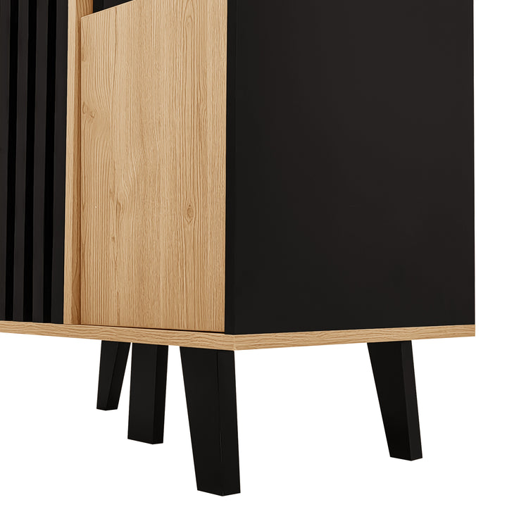 00+Sideboard black & wood with LED lighting and glass doors PROTONEM