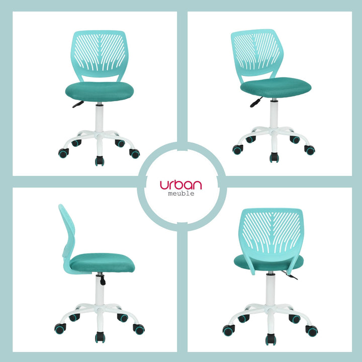 Desk Chair Adjustable Swivel Office Chair Fabric Seat Ergonomic Task Chair without Armrest CARNATION TURQUOISE