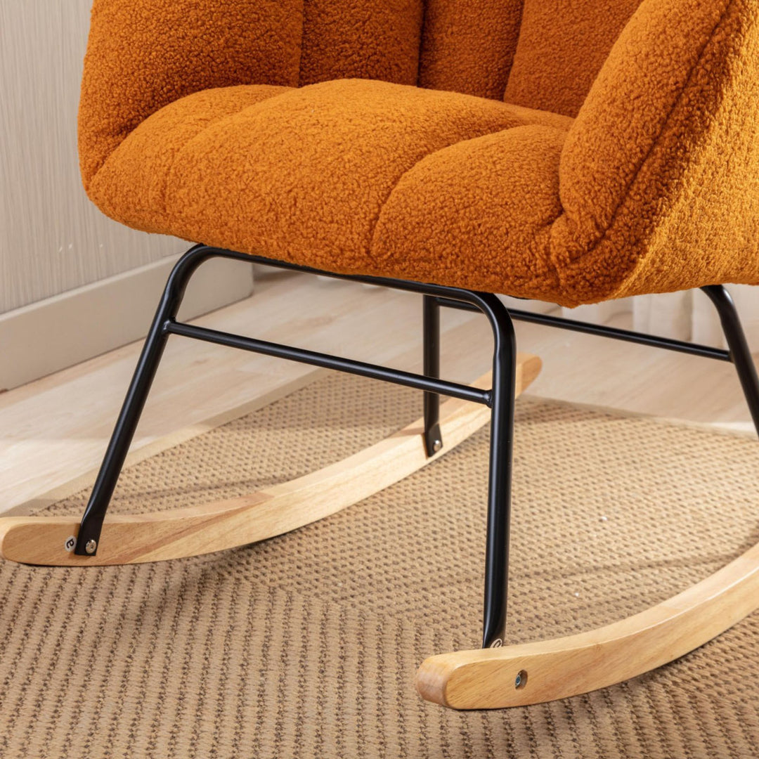 Orange teddy fabric upholstered rocking chair THROKUTS TEDDY CARAMEL UK