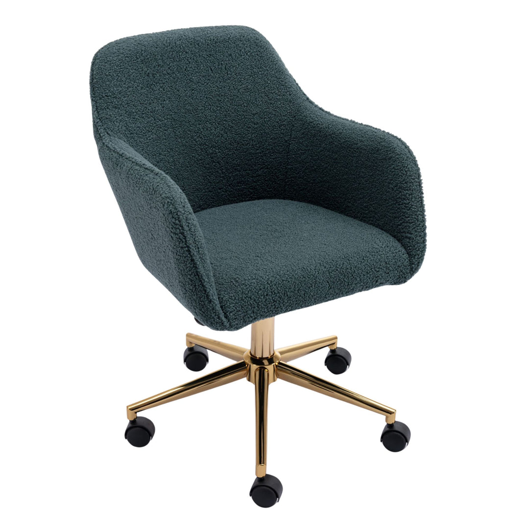 Grey teddy blue velvet office chair with armrests swivel wheel gold base TORQIL BLUE UK