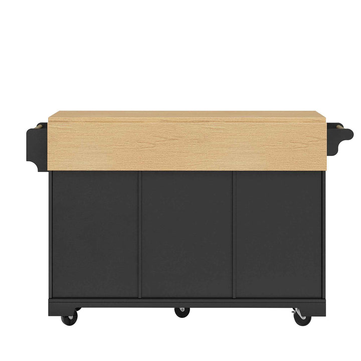 Extendable kitchen island trolley dining bar table wooden and black storage INFINITEMOME