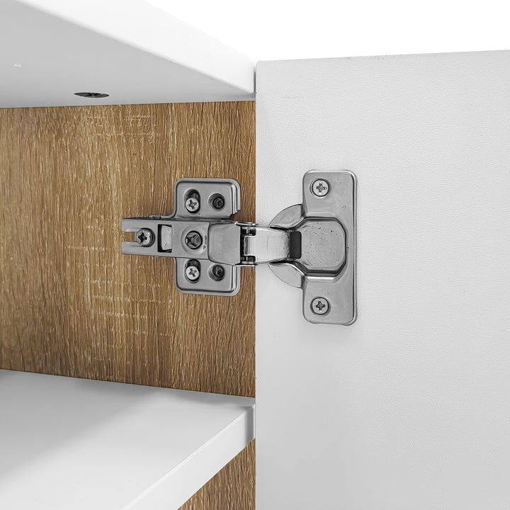 White fluted TV cabinet 3 doors, 2 drawers 190cm gloden accent CONNECTIV