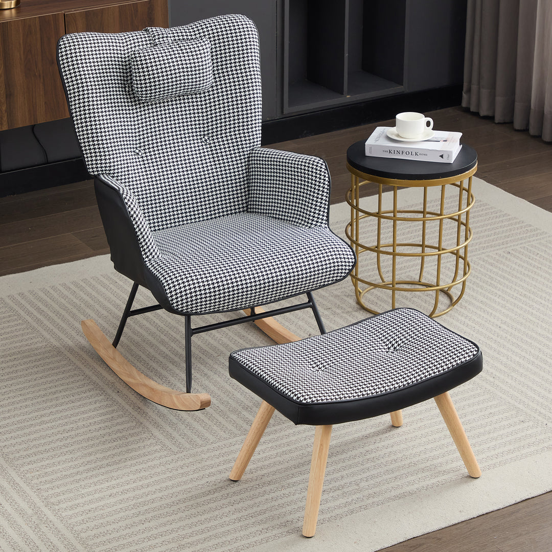 Black white houndstooth rocking chair high back with footrest CLOUDBROOK UK