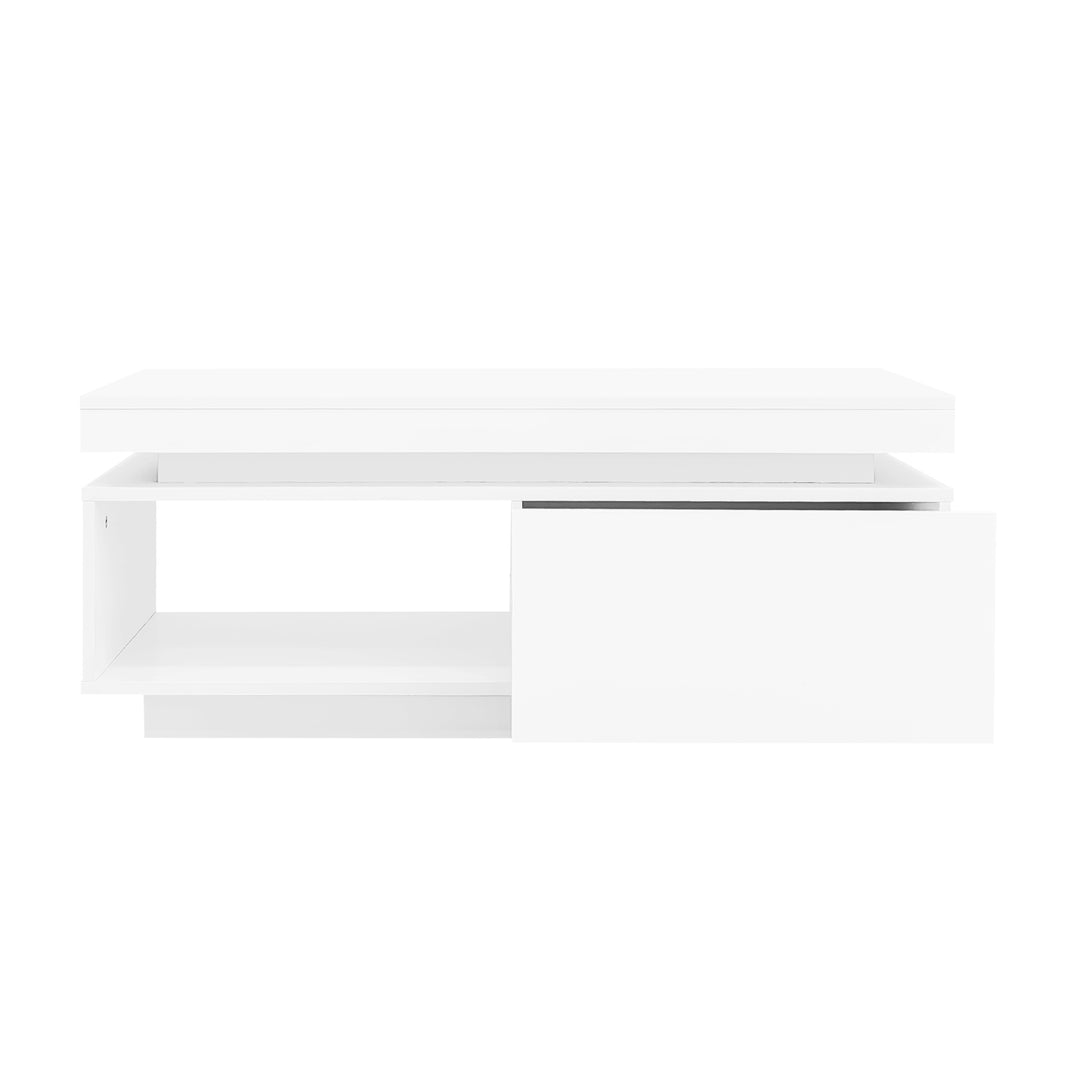 White high gloss coffee table with LED lights and storage 100 x 50 x 40 cm MAGNETOTAIL UK