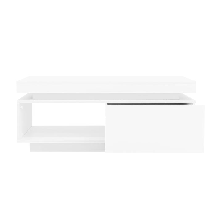 White high gloss coffee table with LED lights and storage 100 x 50 x 40 cm MAGNETOTAIL UK