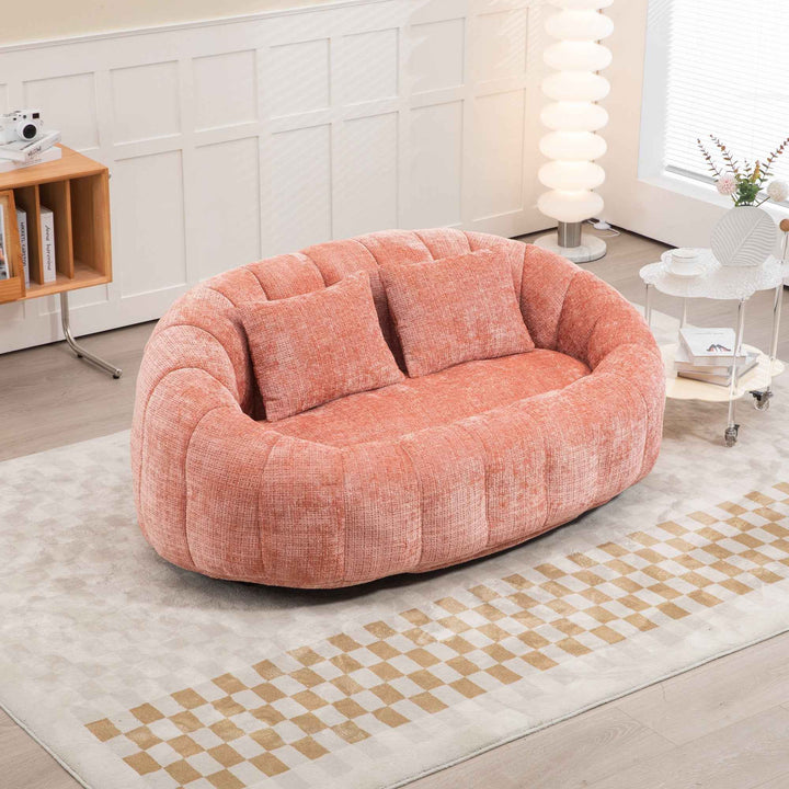 00+缺图 Bean Bag Sofa, Pink Chenille 2-Seater with 2 Pillows, Memory Foam Lounge Chair for Living Room VANITYZONE