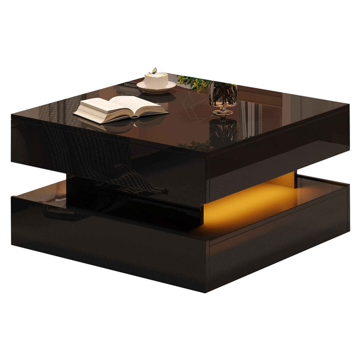 Lift top black high gloss coffee table with LED 2 drawers INFINITEMOMENTUU