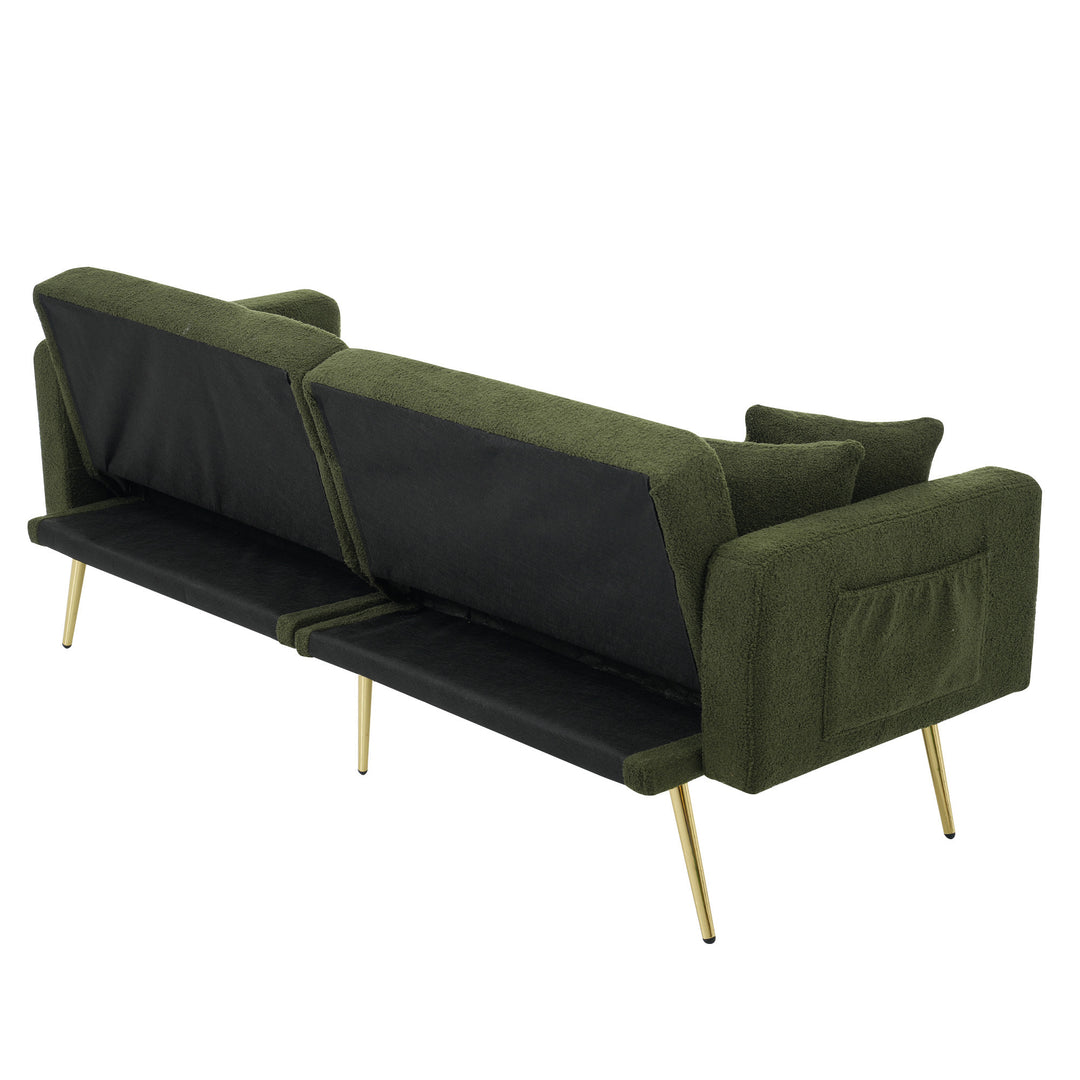 Olive green sherpa 3-seater clic-clac sofa bed, adjustable backrest & side pocket ALDEN GREEN UK