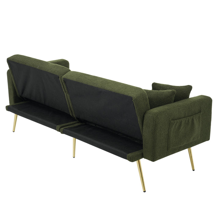 Olive green sherpa 3-seater clic-clac sofa bed, adjustable backrest & side pocket ALDEN GREEN UK