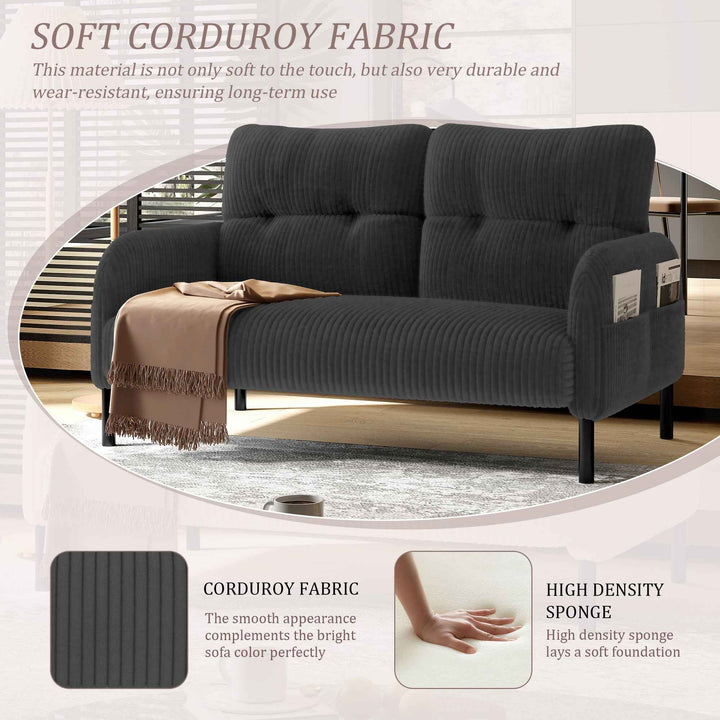00+Loveseat Sofa Corduroy Fabric Grey 2 Seater, High Rebound Spring, for Living Room & Bedroom NOVAUM