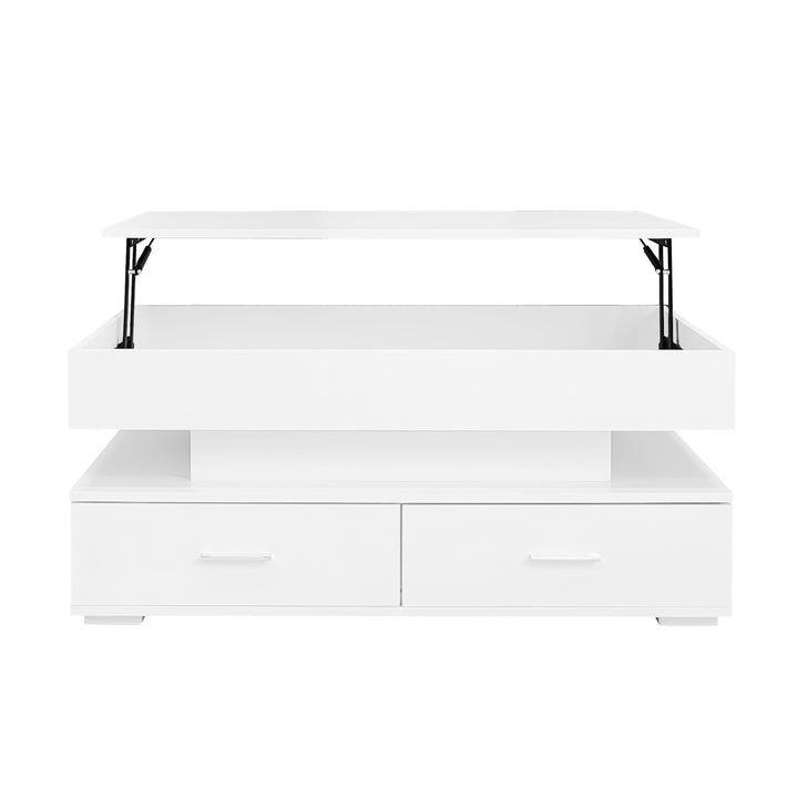 White lift-top coffee table with LED lighting and 2 drawers 100×50×44cm CYBERSPACE