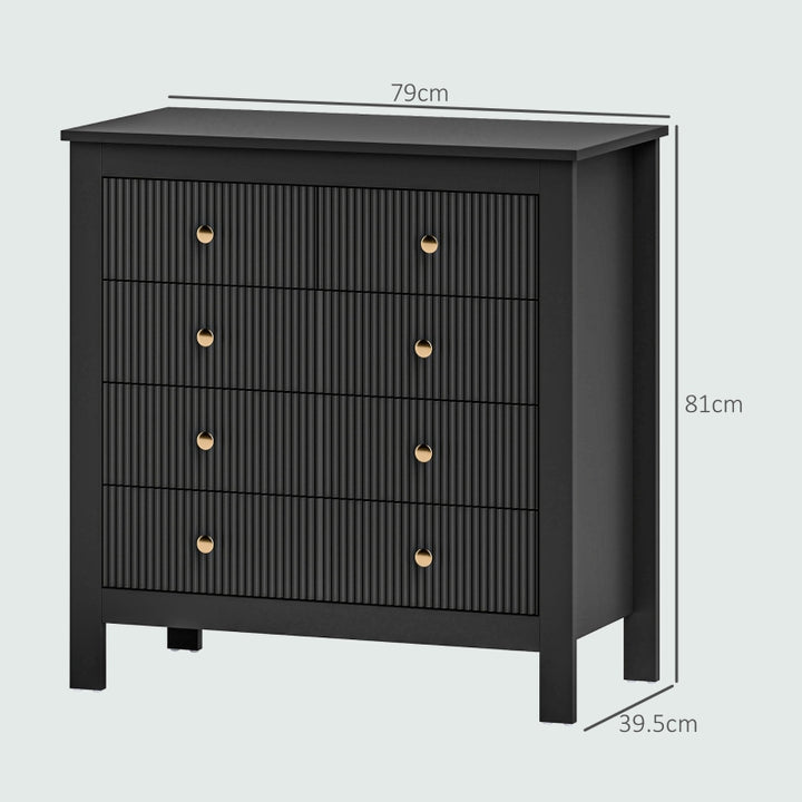 Elegant black wooden chest of 5 drawers golden accents SOLARWIND