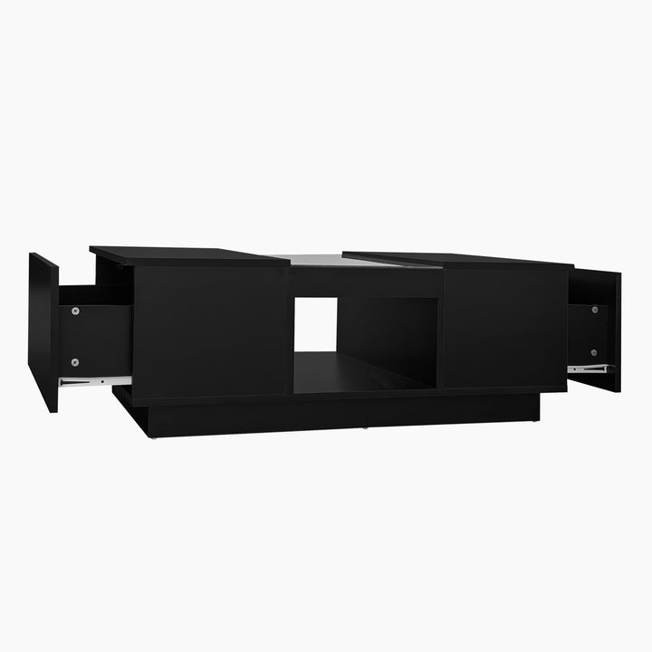 Black glass LED lighting coffee table with storage 100×50×35.5cm ALGORITH