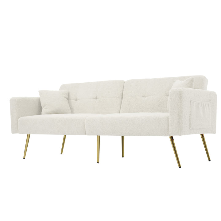 Ivory white sherpa 3-seater clic-clac sofa bed, adjustable backrest & side pocket ALDEN WHITE UK