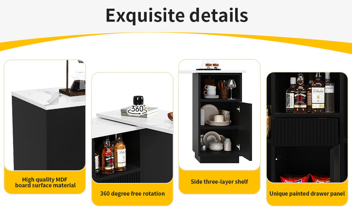 360° rotatable bar table white marble-look worktop, modern and sleek design, with open storage space (main body 198.5 x 30 x 75 cm) THYLAKOID