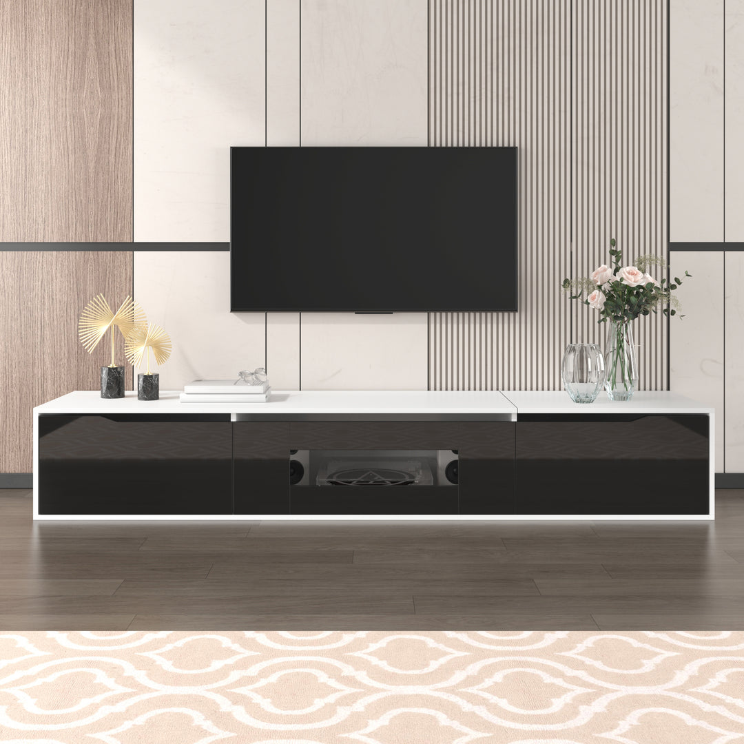 Black high-gloss suspended TV cabinet with LED lights YOLMEARS UK