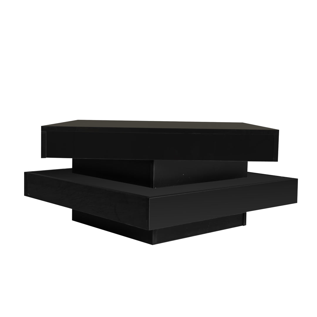 Black high gloss square coffee table with 360° rotating top LED lighting KERATINSCALE