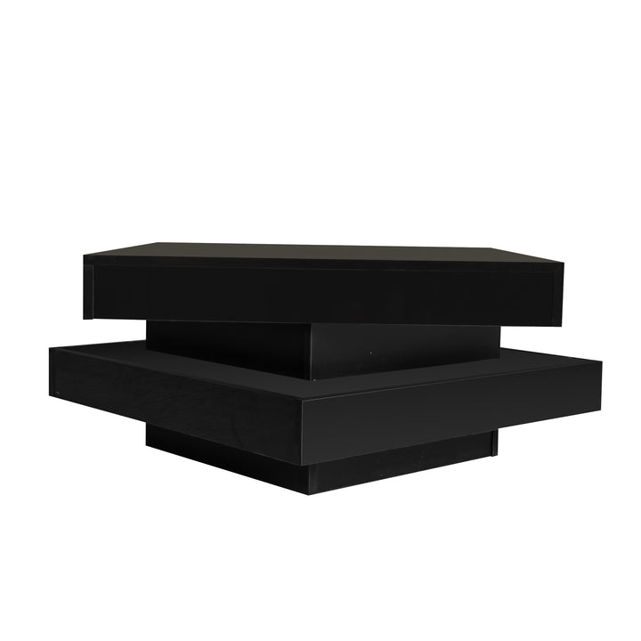 Black high gloss square coffee table with 360° rotating top LED lighting KERATINSCALE