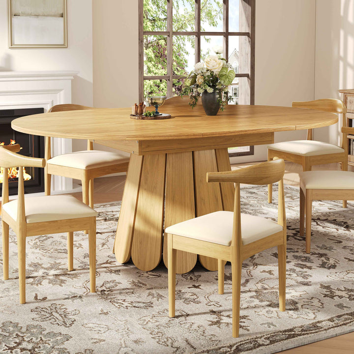 Extendable natural wooden look dining table round to oval 118–158cm INFINITEINFI