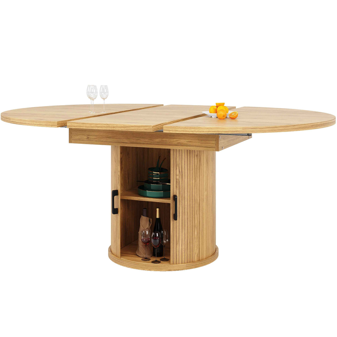Extendable natural wooden look dining table round to oval 118–158cm INFINITEQUASI