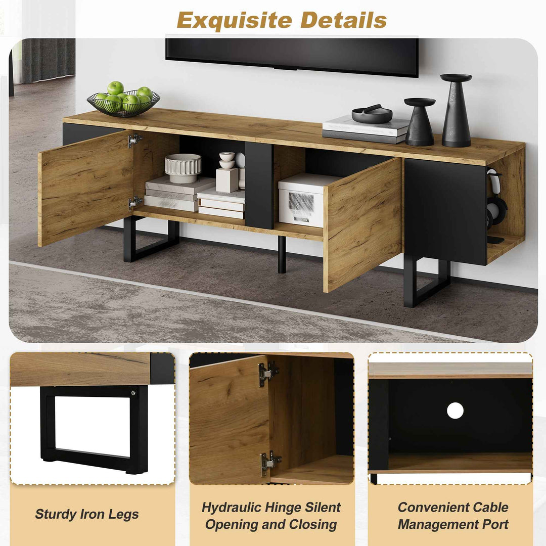 Natural wood & black TV stand up to 2 doors & 2 side cabinets INFINITEMERI