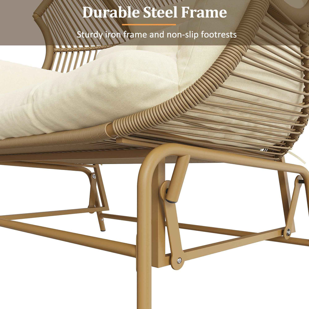 Garden rocking chair 2-seat PE Rattan beige swing with cushions FLAREINFINIX