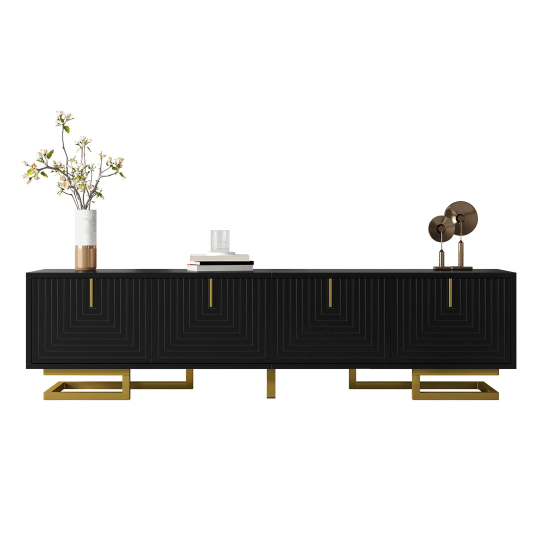 Modern TV stand with textured doors and golden accents SINGULARITYHUB