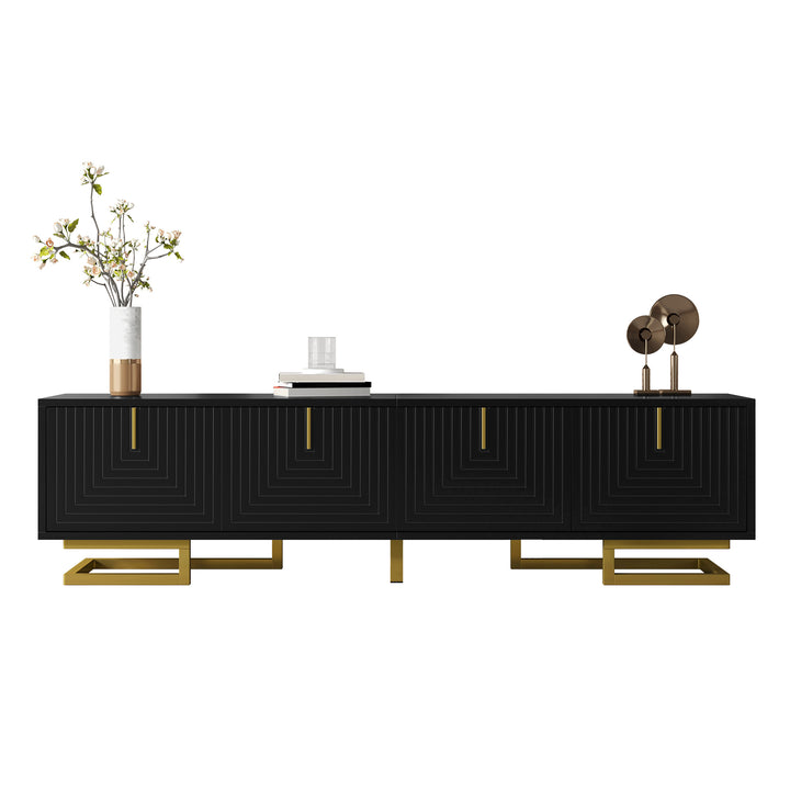Modern TV stand with textured doors and golden accents SINGULARITYHUB