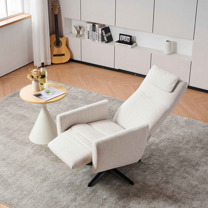 00+Recliner Chair Chenille Fabric Upholstered, Beige, Pillow Padded Seat & Footrest, Living Room Comfort NOVATHAL