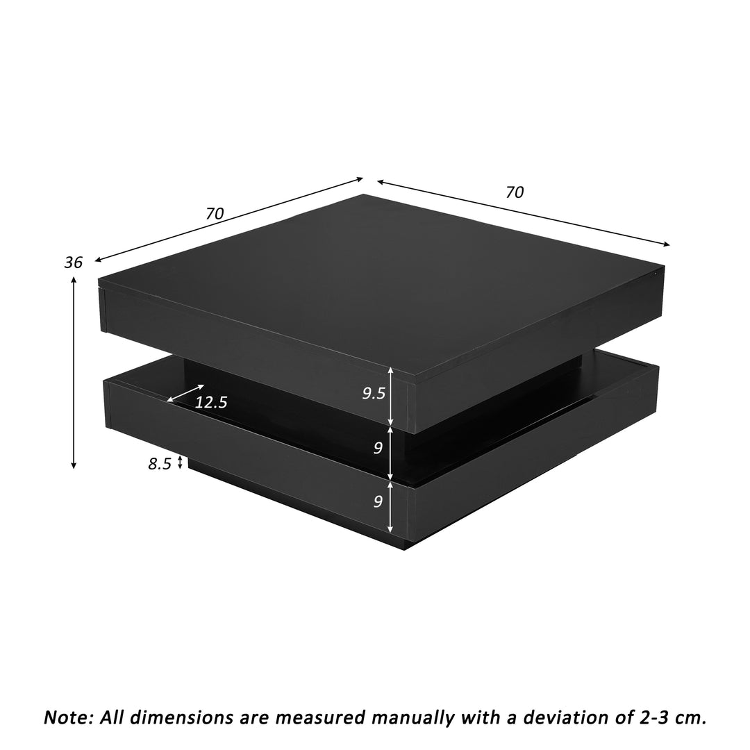 Black high gloss square coffee table with 360° rotating top LED lighting KERATINSCALE