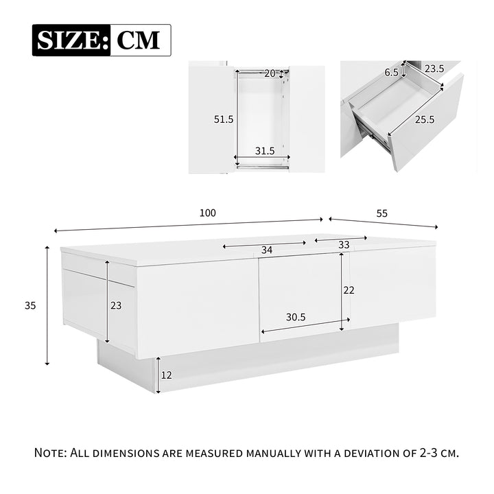 White high gloss coffee table with storage 100 x 55 x 35 cm WAXCELL UK